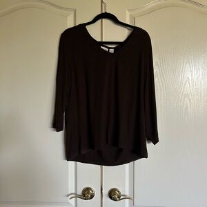 Chico’s chocolate brown embroidered V neck 3/4 sleeve Tee size XL (3) NEW